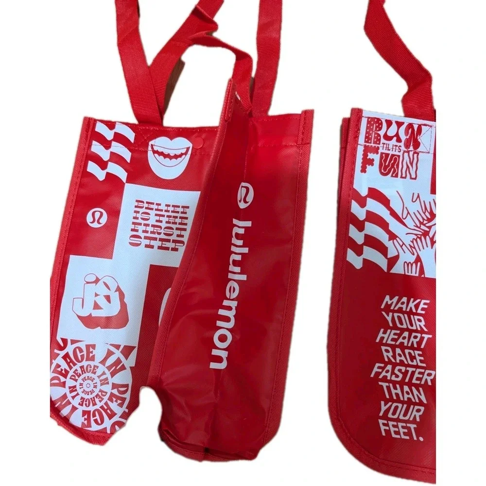 2 Lululemon Shopping Tote Reusable Bag Red‎ Small 12